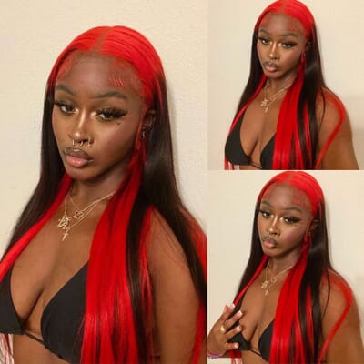 Carina Red Highlight 13X4 Lace Front Wig 180% Density Straight Virgin Human Hair Wigs