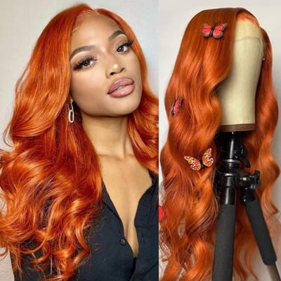 Carina Customized Orange 13x4 Loose Wave Human Hair Wigs 180% Density 