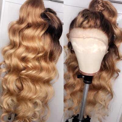 Carina Ombre 4/27 Honey Blonde Color Body Wave 13X4 Lace Front Wigs 180%
