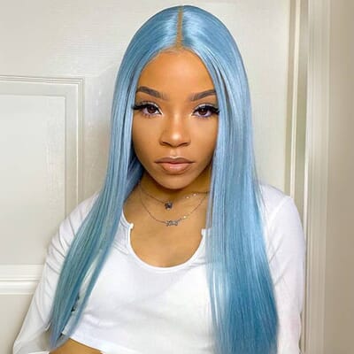 Carina Lake Brilliant Blue Color Straight 13x4 Human Hair Lace Front Wigs 180%