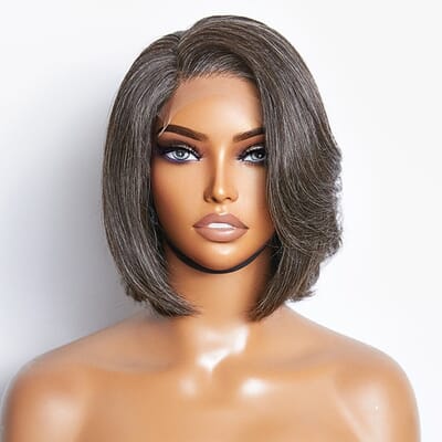 Carina Carina Salt & Pepper Short Bob Glueless 5×5 Closure Lace Wig with Silicone Strip 100% Human Hair
