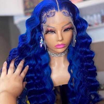 Carina Blue Color Deep Wave 13X4 Lace Front Wigs Pre Plucked Virgin Human Hair 180%