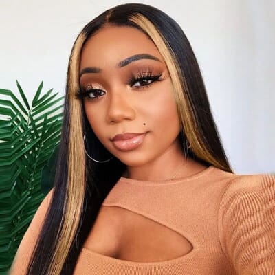 Carina Brown Color Skunk Stripe Straight Hair 150% Peruvian Remy Hair 13x4 Lace Front Wig 