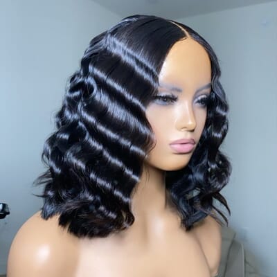  Carina True Scalp Tape Deep Wave Short Bob 4x4 Lace Closure Human Hair Wigs 180% Clean Hairline 