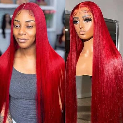  Carina Red Straight Hair 13x4 Lace Wigs 180% Density Glueless Wigs 