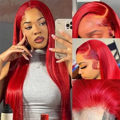  Carina Red Straight Hair 13x4 Lace Wigs 180% Density Glueless Wigs 
