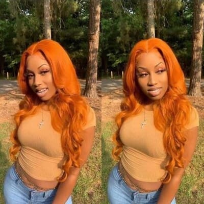 Carina 150% Orange Ginger Color Remy Wavy Human Hair 13X4 Lace Front Wigs