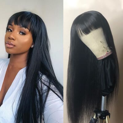Carina Wear Go Glueless Straight 13x6 Pre Cut Transparent Lace Front Wigs With Bangs 150% Density Breathable Air Cap