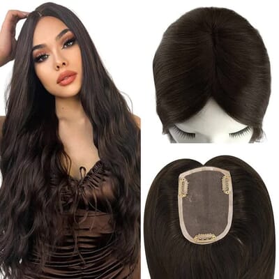 Carina Hair 3*5 Mono Topper with Clips 100% Human Hair Natural Black 150% Density
