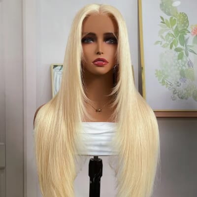 Carina 613 Blonde Layered Haircut  Straight 13X4 Fake Scalp Lace Front Wigs 180% Brazilian Human Hair 