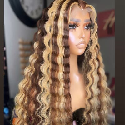 Carina Highlight Blonde 13X4 Lace Front Wigs 180% Deep Wave Human Hair Wigs