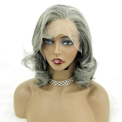 Super Deal | Carina Salt & Pepper  Human Hair Lace Front Wig 180% Grey Black 