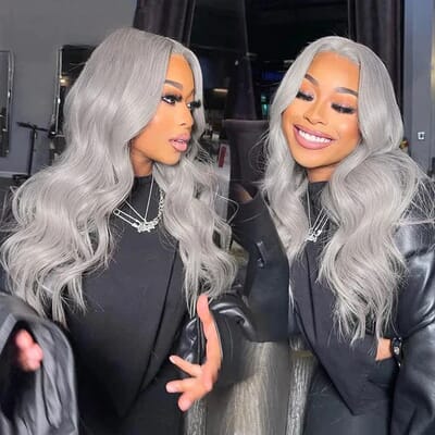 Carina Body Wave Silver Gray Color 13x4 Transparent Lace Front Wig 180% Density 