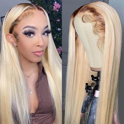 Carina #4/613 Ombre Blonde Human Hair Lace Front Wigs 150% Density Pre Plucked with Baby Hair 