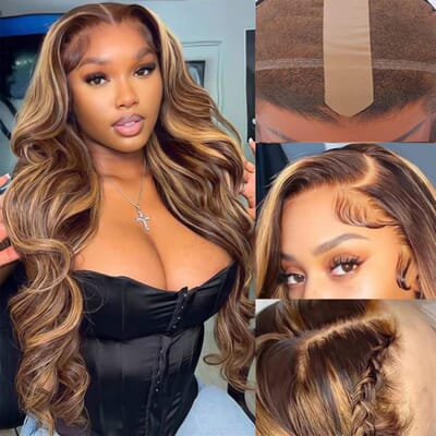 Carina True Scalp Tape Remy Human Hair Highlight Wave 13x4 Lace Wigs 150% Density With Baby Hair