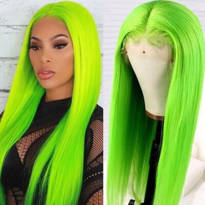 Carina 150% Lime Green 13x4 Lace Front Wigs Silky Straight Human Hair