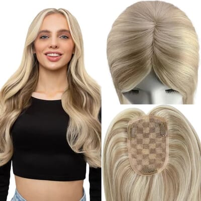 Carina 3*5 Highlight Blonde Mono Topper Human Hair with Clips 150% Density