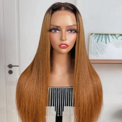 Carina Ombre Light Auburn Straight 4x4 HD Closure Lace Wig With Pre-Plucked Hairline 180%