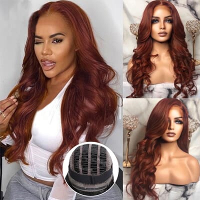 Carina Wear & Go Chocolate Brown Wavy With Cap Air Wigs Human Hair Reddish Brown Glueless 13X4 Lace Front Wigs 180%