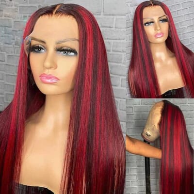 Carina Red Highlight 13X4 Real HD Lace Front Wigs Melt Skins Straight Wigs Human Hair Wigs 180% Density