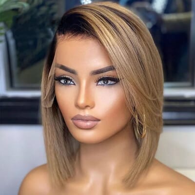 Carina 180% Ombre Blonde Short Bob Wigs For Women 13x4 Lace Front Bob Straight Wig