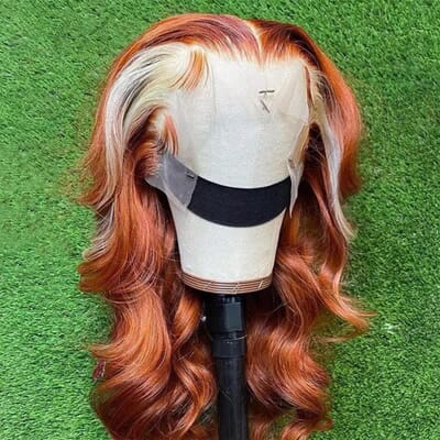 Carina Skunk Stripe Wig Ginger Body Wave Human Hair Wigs with Baby Hair 180% Density