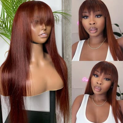 Carina Customized 150% Brown Color Bangs 13x4 Lace Front Human Hair Wigs 