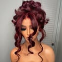 Carina 99J Burgundy 13X4 Lace Front Human Hair Wigs 180% Wavy Human Hair