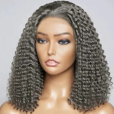 Carina Salt & Pepper Human Hair Curly 13X4 Lace Front Wig 180%  Density 10-14 Inch 