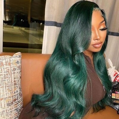  Carina 180% Dark Green Color 13x4 Lace Front Human Hair Wigs Clean Hairline for Women 
