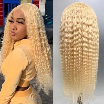 Carina 13x4 Transparent Lace Front 613 Deep Curly Blonde Human Hair Wigs with Baby Hair 