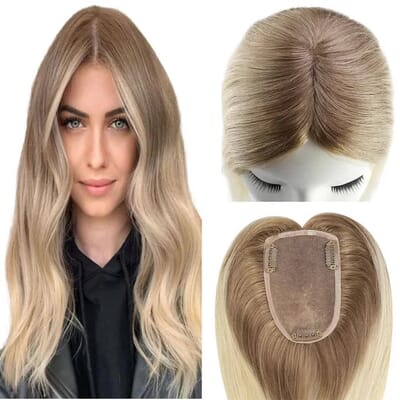 Carina Ombre Blonde 3*5 Mono Topper Human Hair with Clips 150% Density