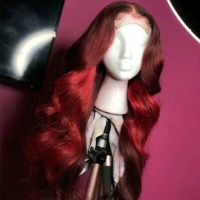 Carina Customized Red/Black Wave Human Hair 5x5 Closure Lace Wigs with Baby Hair 