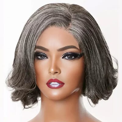 Carina Salt & Pepper Side Part Short Bob Style Glueless 5x5 Closure Lace Wig with Silicone Strip 