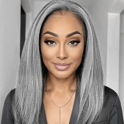 Carina Salt & Pepper Color Straight Human Hair 13X4 Lace Front Wig 180%  Density 14-24 Inch 
