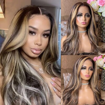 Carina Blonde Highlights Piano Color Wavy 13X4 Lace Front Wigs Pre-Plucked Human Hair 180%