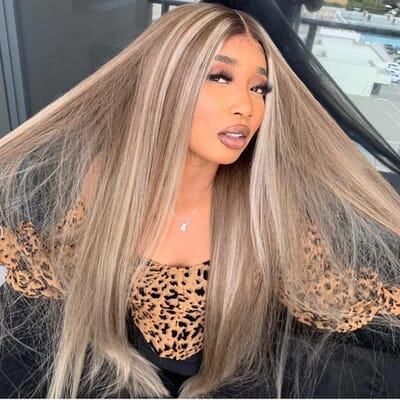 Carina 180% Brown With Blonde Highlights #P4/613 Human Hair Lace Front Wigs