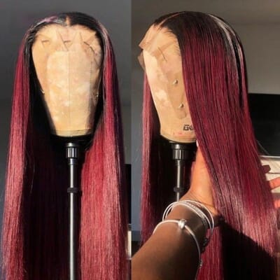 Carina Customized Ombre Burgundy Hair Color 150% Human Hair Wigs Silky Straight 13x4 Lace Wigs