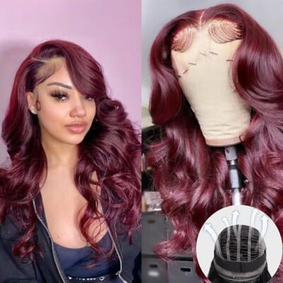 Carina 99j Color Human Hair Wig 13x4 Lace Front Wig Pre Plucked Hairline