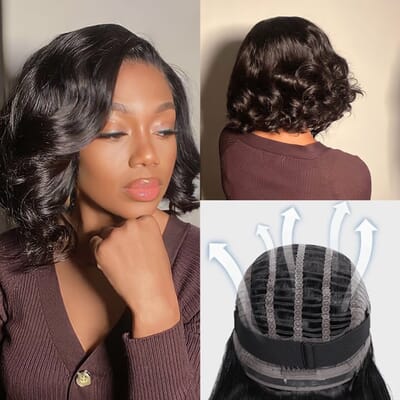  Carina Wear Go 5x5 Closure Wave Bob Pre Cut Clean Hairline Wig For Black Girls 150% Density WIth Breathable Air Cap