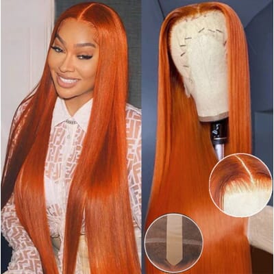 Carina True Scalp Tape Wig 150% Orange Color Glueless 13x4 Lace Wigs  Silky Straight Human Hair Long Wigs
