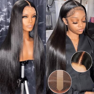 Carina True Scalp Tape Silk Straight Human Hair 13x4 Front Lace Wigs 180% Clean Hairline