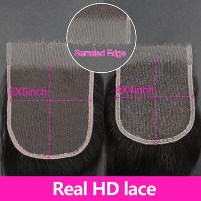 Invisible 4X4 HD Lace Closure Pre-plucked Straight Human Hair Melt Skins 5X5 HD Lace