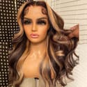 Carina True Scalp Tape Remy Human Hair Highlight Wave 13x4 Lace Wigs 150% Density With Baby Hair