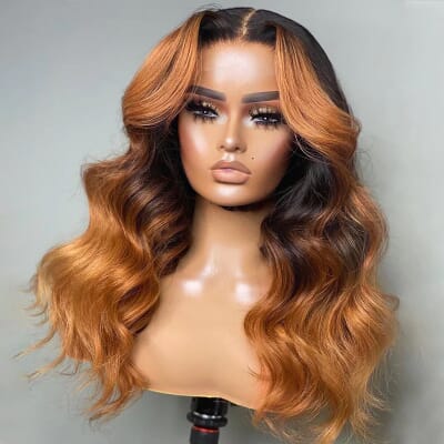 Carina Honey Brown Skunk Stripe 13X4 HD Lace Front Wigs Human Hair Wigs 180% Density