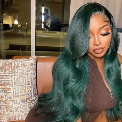  Carina 180% Dark Green Color 13x4 Lace Front Human Hair Wigs for Women 