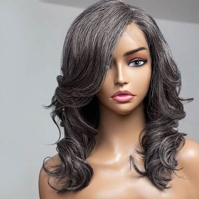 CARINA GLUELESS LAYERED SALT AND PEPPER GREY 13x4 LACE FRONT WIG
