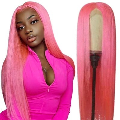 Carina Light Pink Straight Human Hair 13X4 Lace Front Wigs Pink Lace Wigs 180%