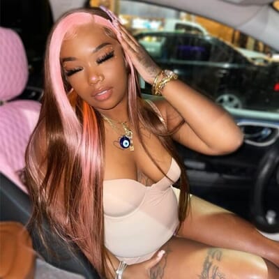 Carina Light Pink Skunk Stripe Hair Transparent Lace Highlight Straight 13X4 Lace Front Wigs 180% Virgin Human Hair