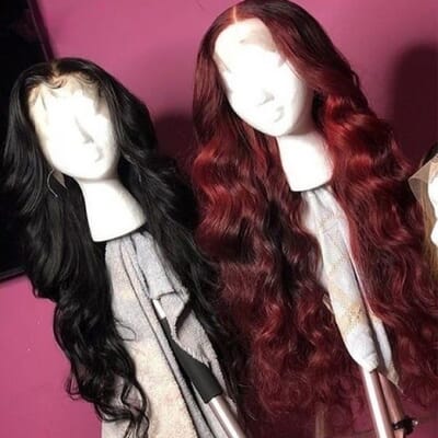 Carina Customized Red/Black Wave Human Hair 5x5 Closure Lace Wigs with Baby Hair 180% 